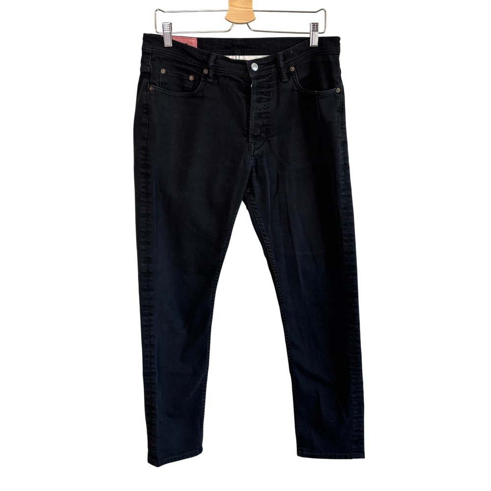 Acne Studios River Stay Black Jeans Mens 33 x 28 Tapered Blå Konst Button Fly